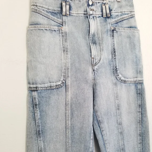 Isabel Marant Eliot High Waist Tapered Leg Jeans Size 38 Light Wash Blue - Picture 5 of 10